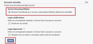 Facebook Account Security setting to select HTTPS